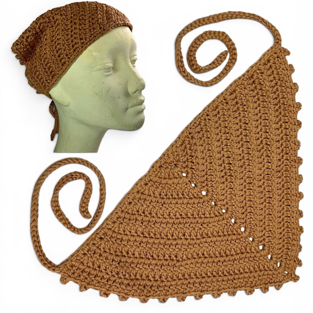 Handmade Camel Crochet Hair Bandana Women OS Boho Bamboo Cotton Kerchief